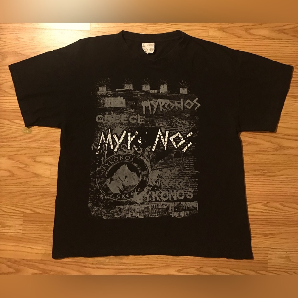 Vintage 90s Myonion Black Graphic Print T-Shirt Made in Greece